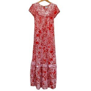 Liberty House Hawaiian Dress Vintage Aloha Maxi Red White Ruffles Made in USA 6